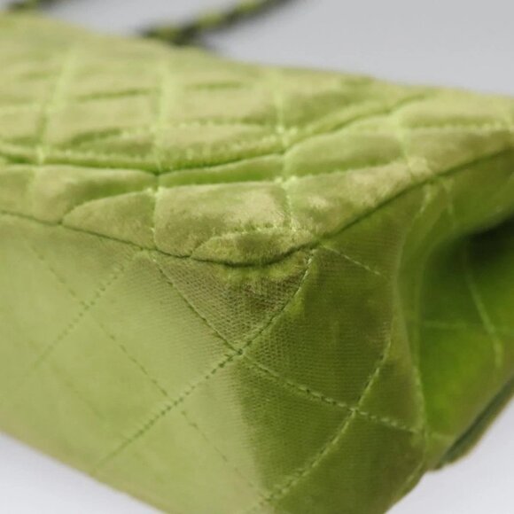 CHANEL Mini Matelasse 20 Single Flap Chain Bag Velor Green CC Auth 115601A - Picture 4 of 16